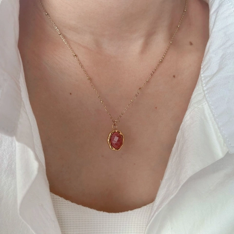 Vintage Stainless Steel Natural Stone Pendant Necklace Geometric Oval Charm Gold Plated Adjustable Chain Women Jewelry Accessory
