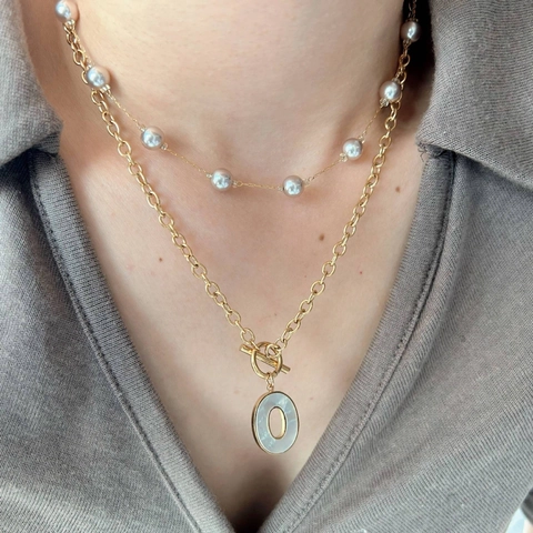 Stainless Steel Natural Stone Beaded Necklace For Women Gold Plated OT Buckle Shell Sun Pendant Vintage Fashion Jewelry