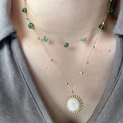 Stainless Steel Natural Stone Beaded Necklace For Women Gold Plated OT Buckle Shell Sun Pendant Vintage Fashion Jewelry