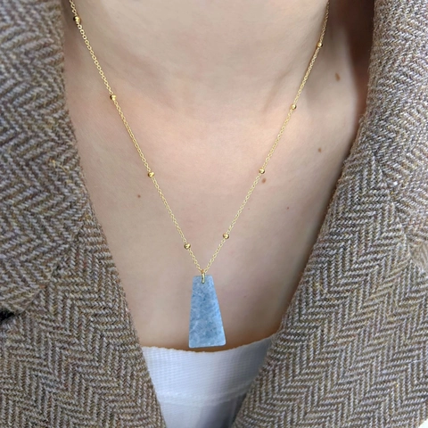 Collar con Colgante Geométrico de Trapecio de Piedra Natural Cadena de Cuentas de Acero Inoxidable Joyería para Mujer