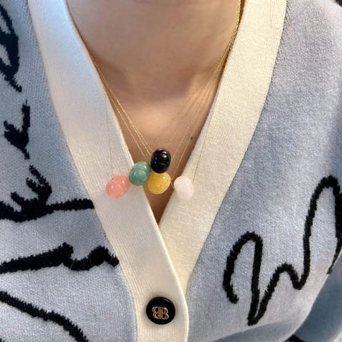 Ins Leichter Luxus Bunte Kürbis Naturstein Anhänger Halskette Hochwertiger Edelstahl Einfach Schmuck Accessoire Für Damen