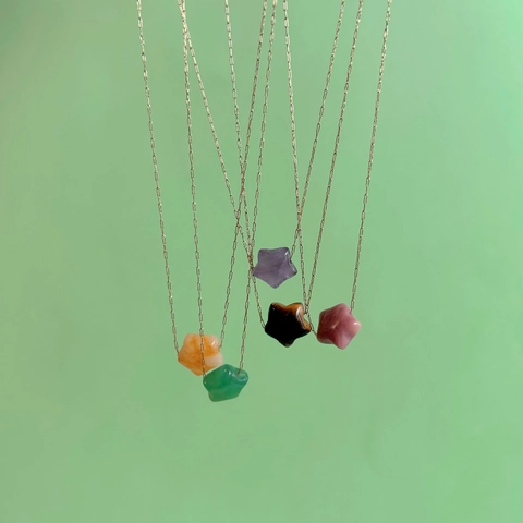 Stainless Steel Natural Stone Star Pendant Necklace Minimalist Gold Plated Dainty Chain For Women Fashion Jewelry Gift