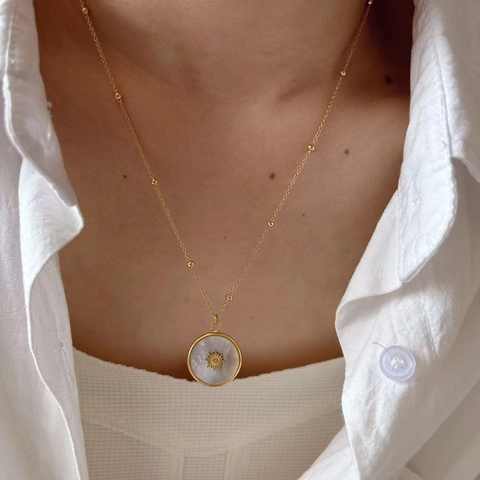 Collana Bohemian in Acciaio Inossidabile Con Ciondolo a Stella in Conchiglia e Collana di Perline in Pietra Naturale Donna