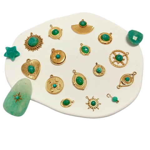 Vintage Stainless Steel Natural Stone Pendants For DIY Jewelry Making Bohemian Gold Plated Geometric Charms Heart Sun Evil Eye Accessories