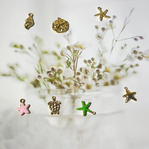 Ocean Starfish Sea Turtle Conch Stainless Steel Pendants Gold Plated Enamel Charms For DIY Jewelry Making Women Jewelry