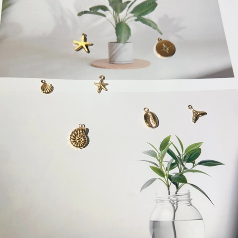 Ocean Series Stainless Steel Marine Pendants Gold Plated DIY Jewelry Making Shell Starfish Fish Tail Charms For Necklace