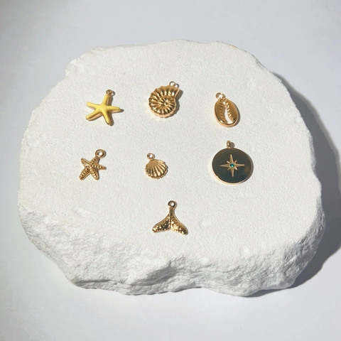 Ocean Series Stainless Steel Marine Pendants Gold Plated DIY Jewelry Making Shell Starfish Fish Tail Charms For Necklace