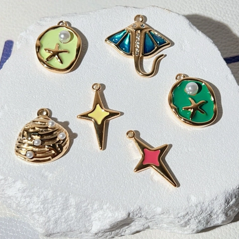 DIY Ocean Theme Stainless Steel Pendants Starfish Stingray Shell Star Enamel Jewelry Making Charm For Necklace Bracelet Women Jewelry Findings