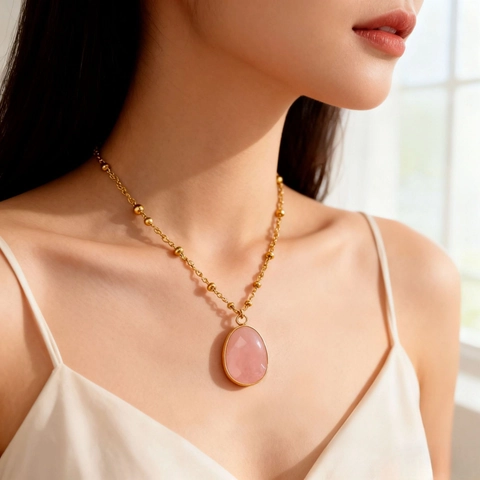 Stainless Steel Teardrop Natural Stone Pendant Necklace For Women Vintage Faceted Crystal Beaded Chain Boho Jewelry Gift