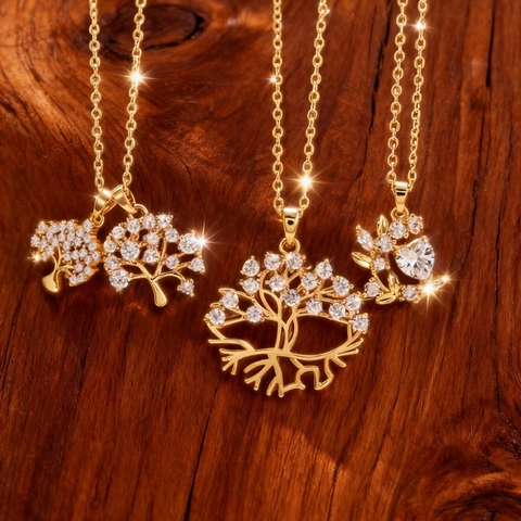 Collana Con Ciondolo Albero Della Vita Cuore Foglia Lusso Placcato Oro Rame Zirconia Intarsiata Gioielli Da Donna Regalo