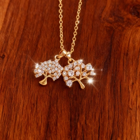 Collana Con Ciondolo Albero Della Vita Cuore Foglia Lusso Placcato Oro Rame Zirconia Intarsiata Gioielli Da Donna Regalo
