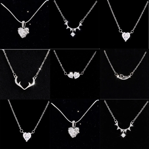 Elegante Collana con Pendente in Rame e Zirconia per Donna Cuore Lucido Corna di Cervo Catena Geometrica Gioielli per Feste