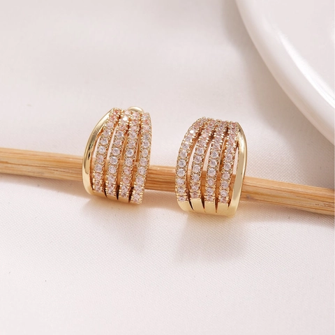 Lussuosi Orecchini Huggie Geometrici in Rame con Strass per Donna Orecchini a Cerchio con Strass Multi Riga Gioielli Vintage
