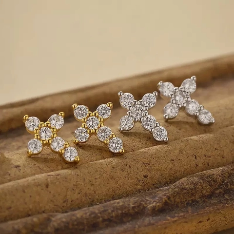 925 Sterling Zilveren Kruis Oorknopjes Voor Dames Strass Geometrisch Goud Zilver Verguld Mode Sieraden Kleine Oorbellen