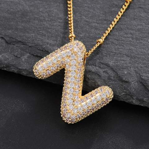 Collana con Pendente a Lettera in Rame Placcato Oro per Donna Alfabeto Iniziale Strass Catena con Perle Gioielli