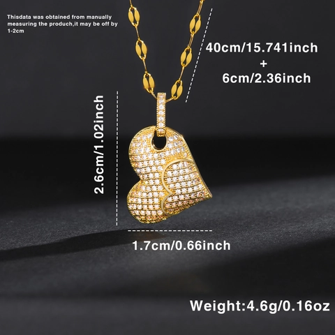 Collana con Pendente a Cuore in Ottone Placcato Oro 18K Vintage per Donna Gioielli con Strass Intarsiati Gesto del Cuore