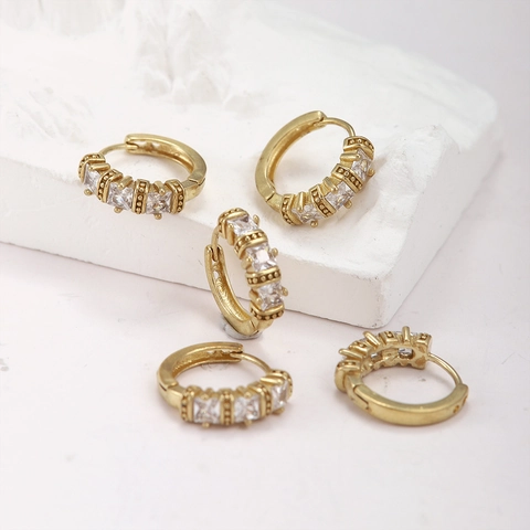 Brass Zirconia Huggie Hoop Earrings For Women Light Luxury Geometric Small Copper Findings DIY Jewelry Elegant Ear Buckle
