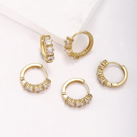 Brass Zirconia Huggie Hoop Earrings For Women Light Luxury Geometric Small Copper Findings DIY Jewelry Elegant Ear Buckle