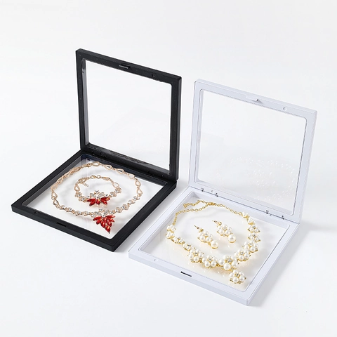 PE Film Suspended Jewelry Display Box Square Transparent Anti-Oxidation Frame Storage For Earrings Ring Coins Medallion