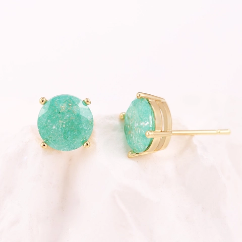Orecchini a Bottone Tondi in Rame Placcato Oro per Donna Gioielli Minimalisti in Zirconia con Texture Ghiaccio Tritato