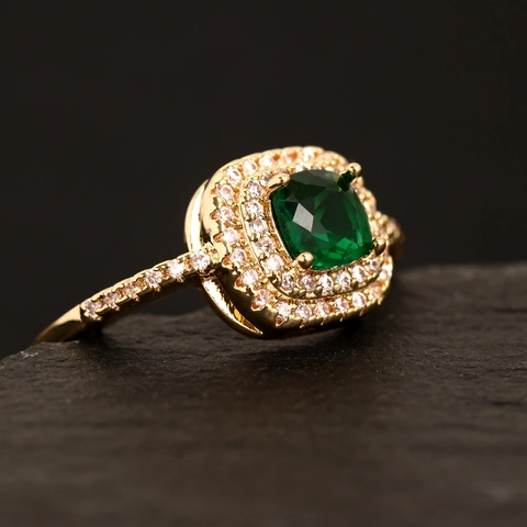 Anello Halo Quadrato in Zirconia Verde Smeraldo Placcato Oro 18K Rame Lusso Matrimonio Festa Gioielli Anello Aperto Regolabile Donna