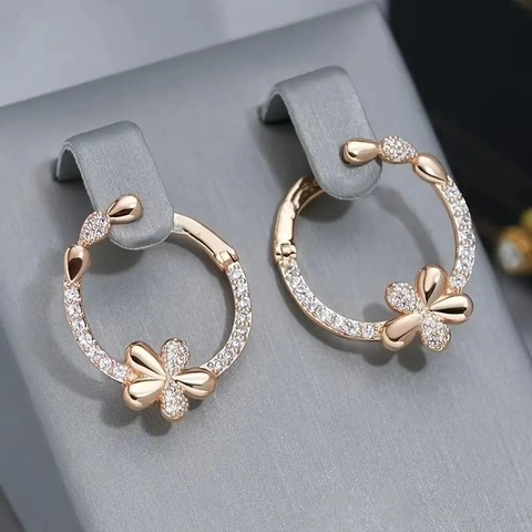 Eleganti Orecchini a Cerchio con Fiori in Rame e Zirconia Placcati in Oro Rosa Orecchini a Bottone Floreali Geometrici per Gioielli da Donna