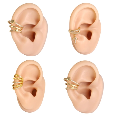 Trendige Kupfer Strass Ohrklemmen Set Für Damen Modische Kreuz Stern Mehrlagige Ohne Loch Knorpel Clip Ohrringe Schmuck