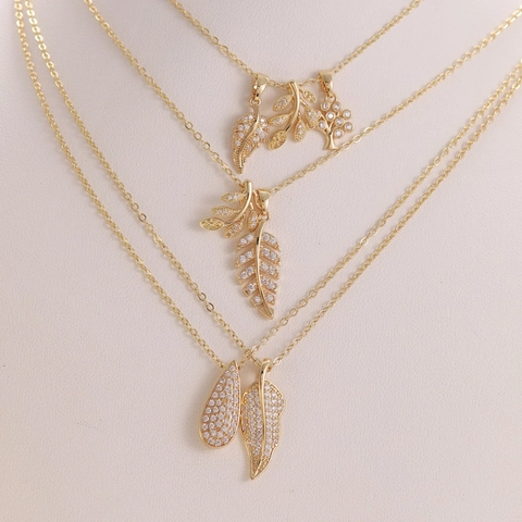Collana Con Pendente a Goccia d'Acqua Albero Della Vita Foglia Zirconia in Rame Placcato Oro per Donna Gioielli Eleganti Micro Intarsiati