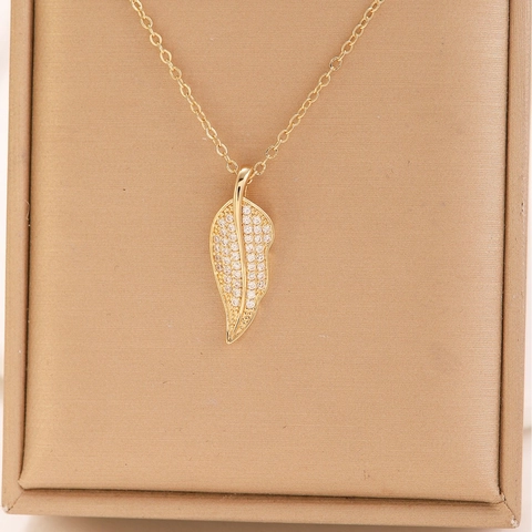 Collana Con Pendente a Goccia d'Acqua Albero Della Vita Foglia Zirconia in Rame Placcato Oro per Donna Gioielli Eleganti Micro Intarsiati