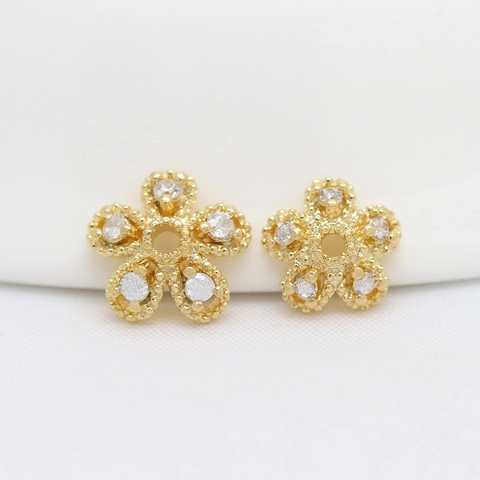 Copper Gold Plated Zircon Flower Bead Cap Petal Spacer For DIY Jewelry Making Findings Handmade Craft Accessories