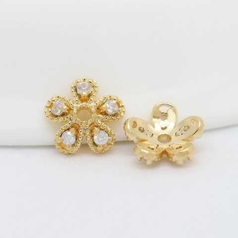 Copper Gold Plated Zircon Flower Bead Cap Petal Spacer For DIY Jewelry Making Findings Handmade Craft Accessories