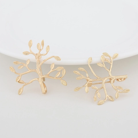Gold Plated Metal Tree Branch Leaf Brooch Base For DIY Handmade Flower Corsage Accessories Jewelry Making Findings