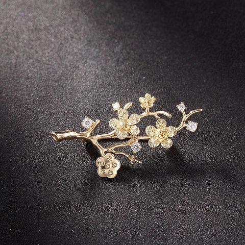 DIY Sieraden Maken Koper Verguld Zirconia Pruimenbloesem Tak Broche Basis Speld Voor Vrouwen Corsage Accessoire
