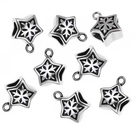 Vintage Edelstahl Stern Anhänger Schneeflocke Geschnitzt Großes Loch Perle Für DIY Schmuck Armband Halskette Zubehör