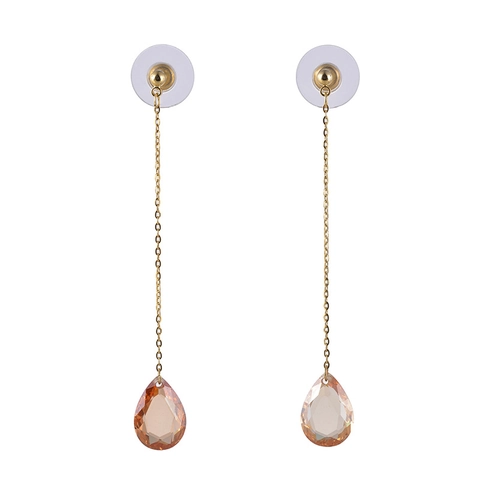 Pendientes Colgantes de Cobre con Gota de Agua y Circonia Moda Coreana Elegantes Pendientes Largos de Cristal para Mujer Joyería