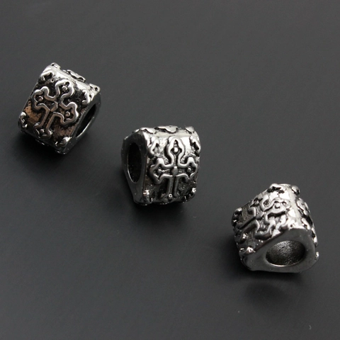 Vintage Stainless Steel Cross Beads Gothic Large Hole Charm Beads For DIY Bracelet Jewelry Making Blackened Silver Bead