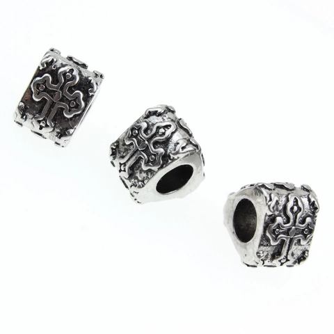Vintage Stainless Steel Cross Beads Gothic Large Hole Charm Beads For DIY Bracelet Jewelry Making Blackened Silver Bead