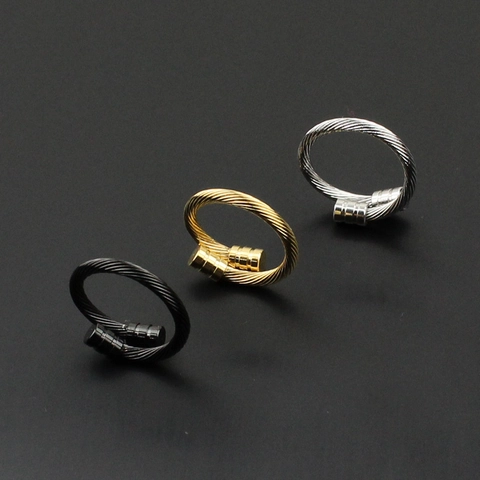 Anillo Abierto de Acero Inoxidable con Torsión de Cable para Hombre Mujer Ajustable Chapado en Oro 18K Minimalista Estilo Industrial Joyería