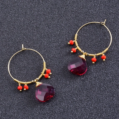Pendientes de Aro Bohemios de Acero Inoxidable Bañados en Oro Con Piedra de Lágrima Para Mujer Joyería Etnica