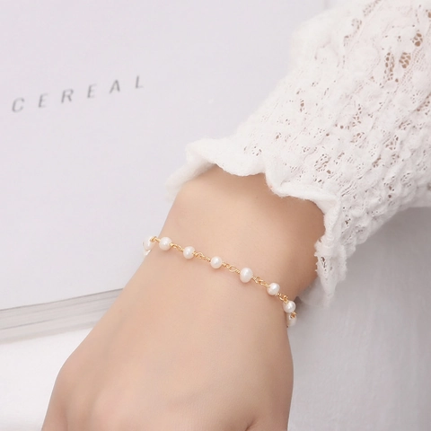 Handmade Freshwater Pearl Wire Wrapped Bracelet For Women Elegant Vintage Baroque Pearl Alloy Link Bracelet Adjustable Jewelry