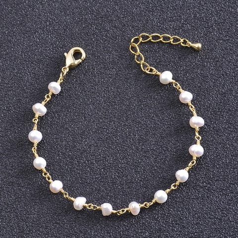Handmade Freshwater Pearl Wire Wrapped Bracelet For Women Elegant Vintage Baroque Pearl Alloy Link Bracelet Adjustable Jewelry
