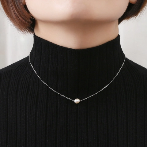 Collar Minimalista De Acero Inoxidable Con Perla De Agua Dulce Natural Elegante Cadena De Clavícula Simple Joyería Mujer