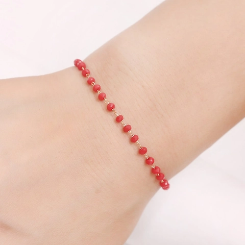 Pulsera de Cuentas de Cristal de Vidrio Facetado Hecha a Mano para Mujer Cadena Ajustable Color Dorado Joyería de Moda de Lujo