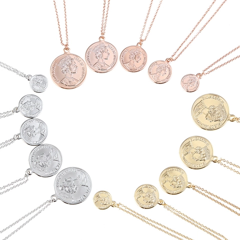 Collar con Colgante de Moneda con Retrato de la Reina Isabel II Vintage para Mujer Joyería de Medallón de Cobre Chapado