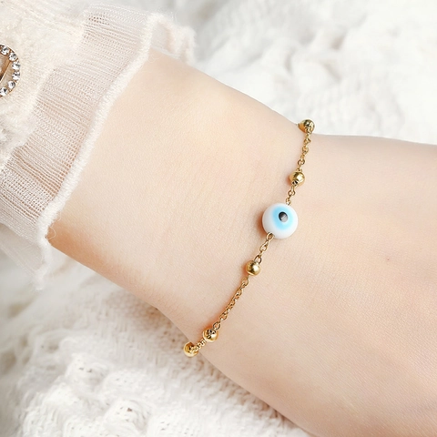 Stainless Steel Evil Eye Jewelry Set Waterproof Gold Silver Plated Bead Chain Necklace Bracelet For Women Fashion Jewelry