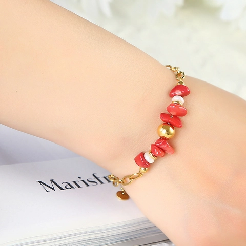 Waterproof Stainless Steel Bracelet For Women Freshwater Pearl Natural Stone Inlaid 18K Gold Plated Chain Fashion Jewelry