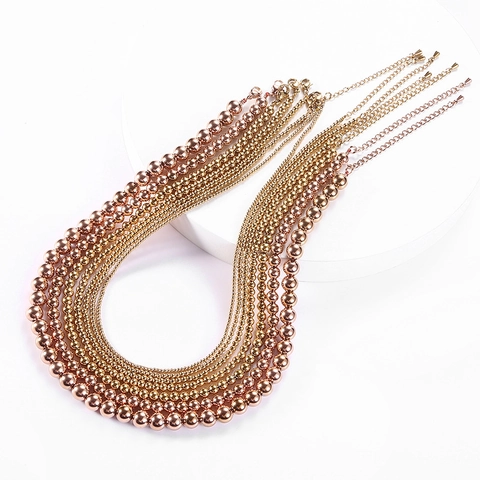 Collar de Cuentas de Bolas Redondas de Acero Inoxidable para Mujer Minimalista Oro Rosa Chapado en Oro Cadena Ajustable Gargantilla Joyería de Moda