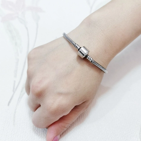 Pulsera de Cadena de Serpiente de Acero Inoxidable para Hombre Mujer Base de Joyería DIY Cierre de Barril Plata