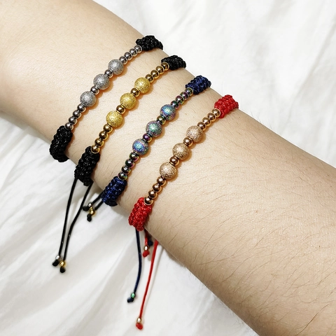 Pulsera Trenzada de Cuentas de Acero Inoxidable para Mujeres y Hombres Cuentas de Metal Esmerilado Pulsera de Cuerda Ajustable Joyería Étnica Hecha a Mano
