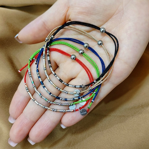 Minimalist Stainless Steel Morse Code Bead Bracelet Handmade Woven Adjustable Rope Bracelet For Women Fashion Jewelry Gift